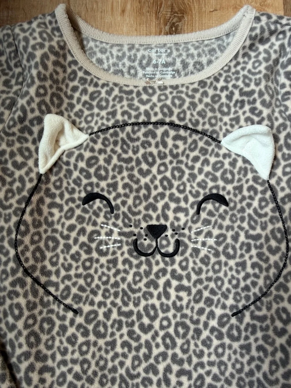Carter's Girls' Leopard Cat Cozy Nightgown Long Sleeve Pajama Dress size 6-7